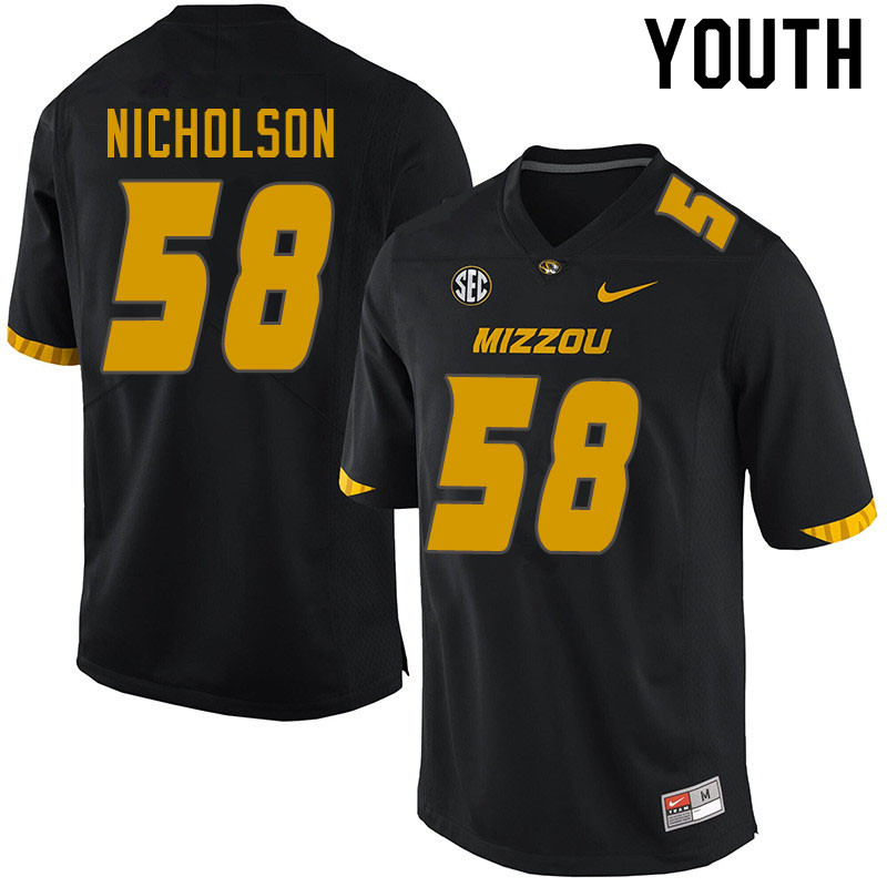 Youth #58 Devin Nicholson Missouri Tigers College Football Jerseys Sale-Black - Click Image to Close